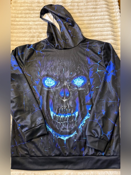 Other - Men's Black & Electric Blue Skull Hoodie Jacket